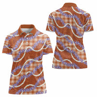 Orange Hawaii Palaka Honohono Pikake Women Polo Shirt Hawaiian Orchid Lei Polynesian Pattern - Polynesian Pride