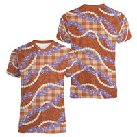 Orange Hawaii Palaka Honohono Pikake Women V-Neck T-Shirt Hawaiian Orchid Lei Polynesian Pattern - Polynesian Pride