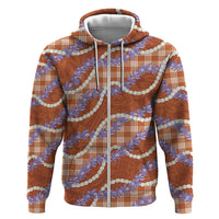 Orange Hawaii Palaka Honohono Pikake Zip Hoodie Hawaiian Orchid Lei Polynesian Pattern - Polynesian Pride