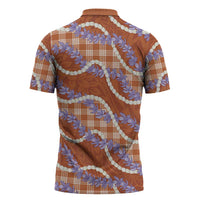 Orange Hawaii Palaka Honohono Pikake Zipper Polo Shirt Hawaiian Orchid Lei Polynesian Pattern LT14 - Polynesian Pride