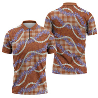 Orange Hawaii Palaka Honohono Pikake Zipper Polo Shirt Hawaiian Orchid Lei Polynesian Pattern LT14 - Polynesian Pride