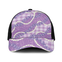 Purple Hawaii Palaka Honohono Pikake Baseball Net Cap Hawaiian Orchid Lei Polynesian Pattern - Polynesian Pride