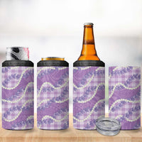 Purple Hawaii Palaka Honohono Pikake 4 in 1 Can Cooler Tumbler Hawaiian Orchid Lei Polynesian Pattern - Polynesian Pride
