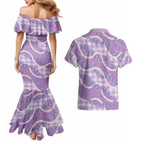 Purple Hawaii Palaka Honohono Pikake Couples Matching Mermaid Dress and Hawaiian Shirt Hawaiian Orchid Lei Polynesian Pattern LT14 - Polynesian Pride