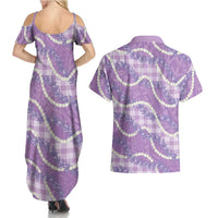 Purple Hawaii Palaka Honohono Pikake Couples Matching Summer Maxi Dress and Hawaiian Shirt Hawaiian Orchid Lei Polynesian Pattern - Polynesian Pride