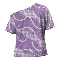 Purple Hawaii Palaka Honohono Pikake Cross Shoulder Shirt Hawaiian Orchid Lei Polynesian Pattern LT14 - Polynesian Pride