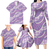 Purple Hawaii Palaka Honohono Pikake Family Matching Long Sleeve Bodycon Dress and Hawaiian Shirt Hawaiian Orchid Lei Polynesian Pattern LT14 - Polynesian Pride