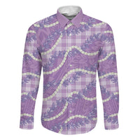 Purple Hawaii Palaka Honohono Pikake Family Matching Mermaid Dress and Hawaiian Shirt Hawaiian Orchid Lei Polynesian Pattern LT14 Dad's Shirt - Long Sleeve Purple - Polynesian Pride