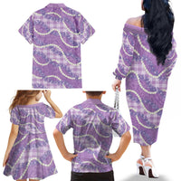 Purple Hawaii Palaka Honohono Pikake Family Matching Off The Shoulder Long Sleeve Dress and Hawaiian Shirt Hawaiian Orchid Lei Polynesian Pattern LT14 - Polynesian Pride