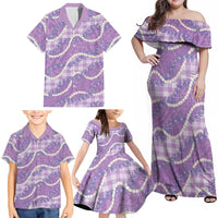 Purple Hawaii Palaka Honohono Pikake Family Matching Off Shoulder Maxi Dress and Hawaiian Shirt Hawaiian Orchid Lei Polynesian Pattern LT14 - Polynesian Pride