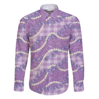 Purple Hawaii Palaka Honohono Pikake Family Matching Off Shoulder Short Dress and Hawaiian Shirt Hawaiian Orchid Lei Polynesian Pattern - Polynesian Pride