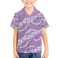 Purple Hawaii Palaka Honohono Pikake Family Matching Off Shoulder Short Dress and Hawaiian Shirt Hawaiian Orchid Lei Polynesian Pattern LT14 - Polynesian Pride