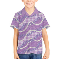 Purple Hawaii Palaka Honohono Pikake Kid Hawaiian Shirt Hawaiian Orchid Lei Polynesian Pattern - Polynesian Pride