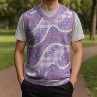 Purple Hawaii Palaka Honohono Pikake Christmas Knitted V-Neck Vest Hawaiian Orchid Lei Polynesian Pattern - Polynesian Pride