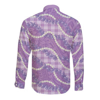 Purple Hawaii Palaka Honohono Pikake Long Sleeve Button Shirt Hawaiian Orchid Lei Polynesian Pattern - Polynesian Pride