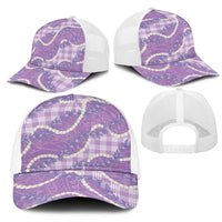 Purple Hawaii Palaka Honohono Pikake Mesh Trucker Cap Hawaiian Orchid Lei Polynesian Pattern - Polynesian Pride