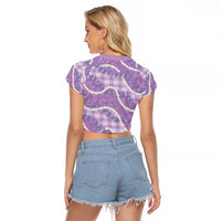 Purple Hawaii Palaka Honohono Pikake Raglan Cropped T Shirt Hawaiian Orchid Lei Polynesian Pattern - Polynesian Pride