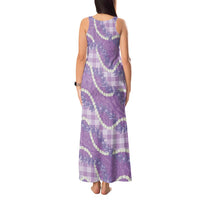 Purple Hawaii Palaka Honohono Pikake Tank Maxi Dress Hawaiian Orchid Lei Polynesian Pattern - Polynesian Pride