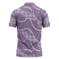 Purple Hawaii Palaka Honohono Pikake Zipper Polo Shirt Hawaiian Orchid Lei Polynesian Pattern - Polynesian Pride