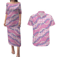 Pink Hawaii Palaka Honohono Pikake Couples Matching Puletasi and Hawaiian Shirt Hawaiian Orchid Lei Polynesian Pattern LT14 Pink - Polynesian Pride
