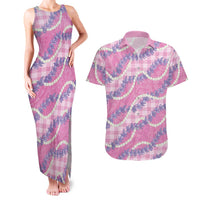 Pink Hawaii Palaka Honohono Pikake Couples Matching Tank Maxi Dress and Hawaiian Shirt Hawaiian Orchid Lei Polynesian Pattern - Polynesian Pride