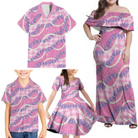 Pink Hawaii Palaka Honohono Pikake Family Matching Off Shoulder Maxi Dress and Hawaiian Shirt Hawaiian Orchid Lei Polynesian Pattern LT14 - Polynesian Pride