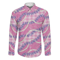 Pink Hawaii Palaka Honohono Pikake Family Matching Off Shoulder Maxi Dress and Hawaiian Shirt Hawaiian Orchid Lei Polynesian Pattern LT14 Dad's Shirt - Long Sleeve Pink - Polynesian Pride