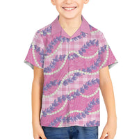 Pink Hawaii Palaka Honohono Pikake Family Matching Off Shoulder Maxi Dress and Hawaiian Shirt Hawaiian Orchid Lei Polynesian Pattern LT14 - Polynesian Pride