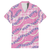 Pink Hawaii Palaka Honohono Pikake Family Matching Off Shoulder Short Dress and Hawaiian Shirt Hawaiian Orchid Lei Polynesian Pattern - Polynesian Pride