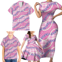 Pink Hawaii Palaka Honohono Pikake Family Matching Short Sleeve Bodycon Dress and Hawaiian Shirt Hawaiian Orchid Lei Polynesian Pattern LT14 - Polynesian Pride