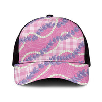 Pink Hawaii Palaka Honohono Pikake Mesh Trucker Cap Hawaiian Orchid Lei Polynesian Pattern - Polynesian Pride