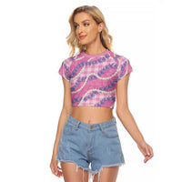 Pink Hawaii Palaka Honohono Pikake Raglan Cropped T Shirt Hawaiian Orchid Lei Polynesian Pattern LT14 Female Pink - Polynesian Pride