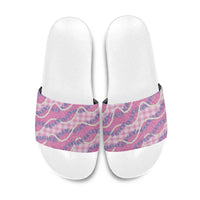 Pink Hawaii Palaka Honohono Pikake Slide Sandals Hawaiian Orchid Lei Polynesian Pattern - Polynesian Pride