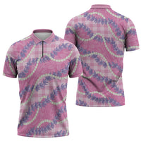 Pink Hawaii Palaka Honohono Pikake Zipper Polo Shirt Hawaiian Orchid Lei Polynesian Pattern LT14 - Polynesian Pride