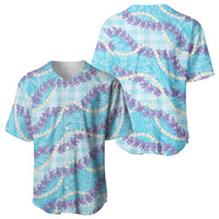 Blue Hawaii Palaka Honohono Pikake Baseball Jersey Hawaiian Orchid Lei Polynesian Pattern - Polynesian Pride