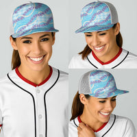Blue Hawaii Palaka Honohono Pikake Baseball Net Cap Hawaiian Orchid Lei Polynesian Pattern - Polynesian Pride