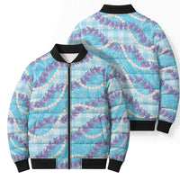 Blue Hawaii Palaka Honohono Pikake Bomber Puffer Jacket Hawaiian Orchid Lei Polynesian Pattern - Polynesian Pride