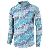 Blue Hawaii Palaka Honohono Pikake Button Sweatshirt Hawaiian Orchid Lei Polynesian Pattern - Polynesian Pride