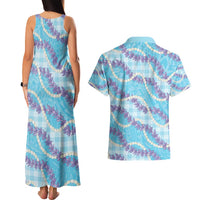 Blue Hawaii Palaka Honohono Pikake Couples Matching Tank Maxi Dress and Hawaiian Shirt Hawaiian Orchid Lei Polynesian Pattern - Polynesian Pride