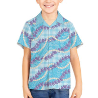 Blue Hawaii Palaka Honohono Pikake Family Matching Long Sleeve Bodycon Dress and Hawaiian Shirt Hawaiian Orchid Lei Polynesian Pattern LT14 - Polynesian Pride