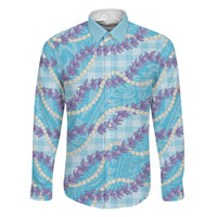 Blue Hawaii Palaka Honohono Pikake Family Matching Mermaid Dress and Hawaiian Shirt Hawaiian Orchid Lei Polynesian Pattern LT14 Dad's Shirt - Long Sleeve Blue - Polynesian Pride