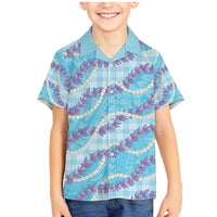Blue Hawaii Palaka Honohono Pikake Family Matching Mermaid Dress and Hawaiian Shirt Hawaiian Orchid Lei Polynesian Pattern - Polynesian Pride
