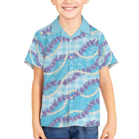 Blue Hawaii Palaka Honohono Pikake Family Matching Off The Shoulder Long Sleeve Dress and Hawaiian Shirt Hawaiian Orchid Lei Polynesian Pattern - Polynesian Pride