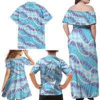 Blue Hawaii Palaka Honohono Pikake Family Matching Off Shoulder Maxi Dress and Hawaiian Shirt Hawaiian Orchid Lei Polynesian Pattern - Polynesian Pride