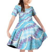 Blue Hawaii Palaka Honohono Pikake Family Matching Off Shoulder Short Dress and Hawaiian Shirt Hawaiian Orchid Lei Polynesian Pattern - Polynesian Pride