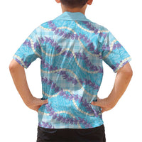 Blue Hawaii Palaka Honohono Pikake Family Matching Puletasi and Hawaiian Shirt Hawaiian Orchid Lei Polynesian Pattern - Polynesian Pride