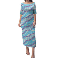 Blue Hawaii Palaka Honohono Pikake Family Matching Puletasi and Hawaiian Shirt Hawaiian Orchid Lei Polynesian Pattern - Polynesian Pride