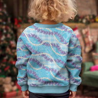 Blue Hawaii Palaka Honohono Pikake Kid Ugly Christmas Sweater Hawaiian Orchid Lei Polynesian Pattern - Polynesian Pride