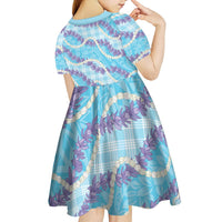 Blue Hawaii Palaka Honohono Pikake Kid Short Sleeve Dress Hawaiian Orchid Lei Polynesian Pattern LT14 - Polynesian Pride