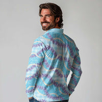 Blue Hawaii Palaka Honohono Pikake Long Sleeve Polo Shirt Hawaiian Orchid Lei Polynesian Pattern - Polynesian Pride
